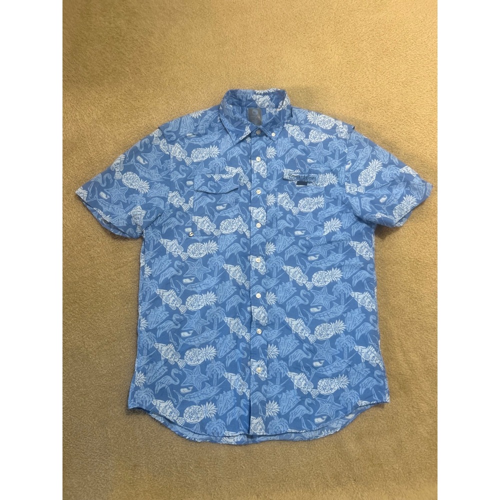 Vineyard Vines‎ Men's Medium Blue Pineapple Harbor Vented Fishing Button Down